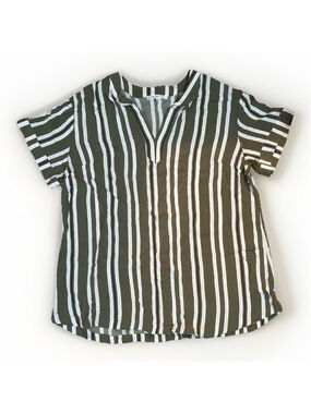 Cleo Olive Striped Relaxed V-Neck Shirt - Size XXL